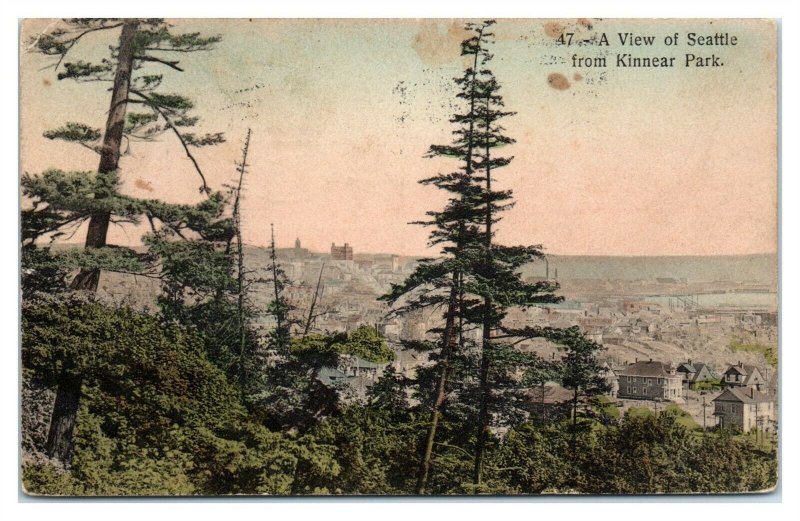 1910 A View of Seattle, WA from Kinnear Park, Hand-Colored Postcard *6L23