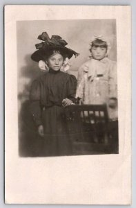 RPPC Poor Edwardian Girl Wearing Large Hat Real Photo Postcard G32
