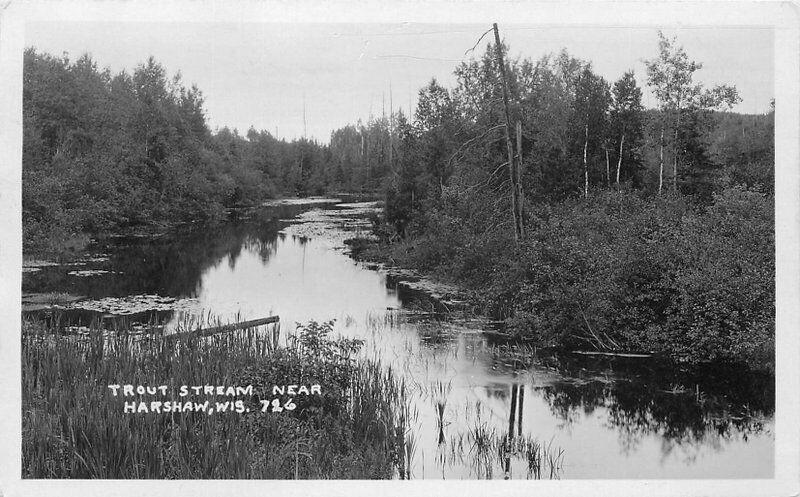 1920s Oneida County Wisconsin Trout Stream Harshaw RPPC Photo Postcard 3487