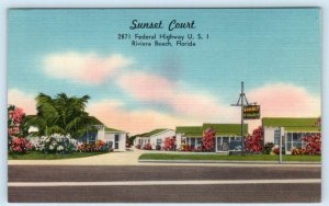 RIVIERA BEACH, Florida FL ~ Roadside Motel SUNSET COURT c1940s Linen Postcard