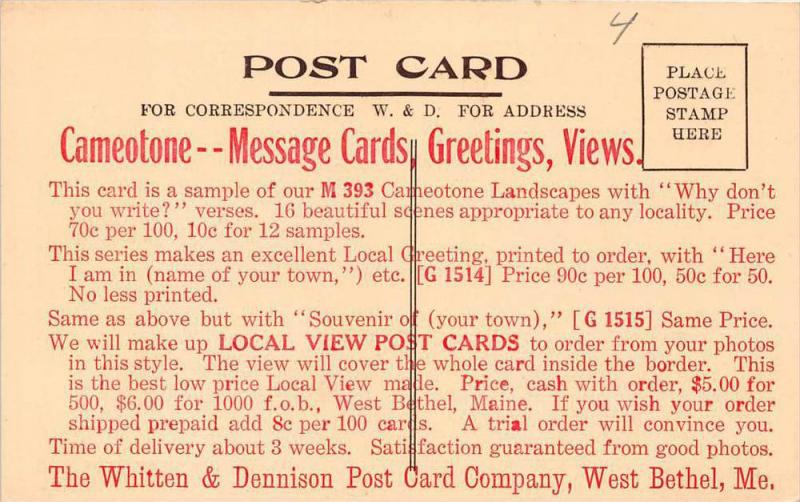 17165 Cametone Message Cards, The Whitten Dennison Post Card Company