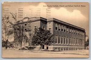Holy Family Catholic Church and School   Sanford   Maine  Postcard  1942