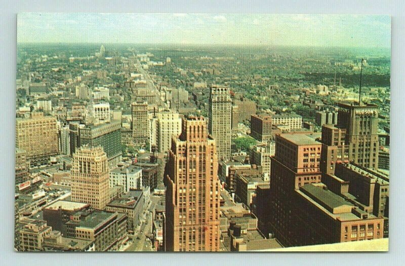 Downtown Detroit Aerial Bird's Eye View Michigan MI Postcard