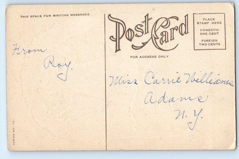 c1910's Christmas Child Girl Wreath Berries Embossed Adams New York NY Postcard