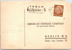 VINTAGE CONTINENTAL SIZE POSTCARD 85 REICHMARKS TO AMERICAN EXPRESS GERMANY 1937