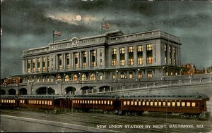 Baltimore Maryland New Union Station At Night Depot c1900-20s Vintage Postcard