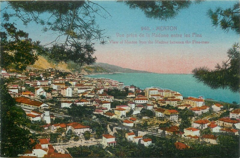 Postcard France Menton vue prise madone entre les pins city aerial view