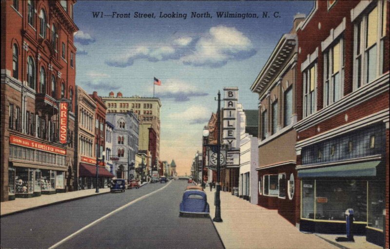 Wilmington North Carolina NC Front St. Colorful Linen Postcard