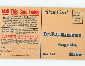 1920's Postcard Ad - Asthma & Heart Problem Cure F0429