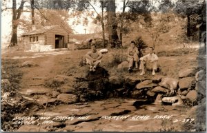 RPPC IN Angola Spring & Spring Hut Pokagon State Park People Resting 1940s S8