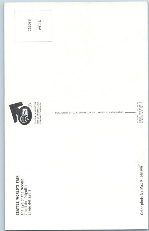 c1960s Seattle World's Fair Space Needle Postcard Eye Top Architecture WA