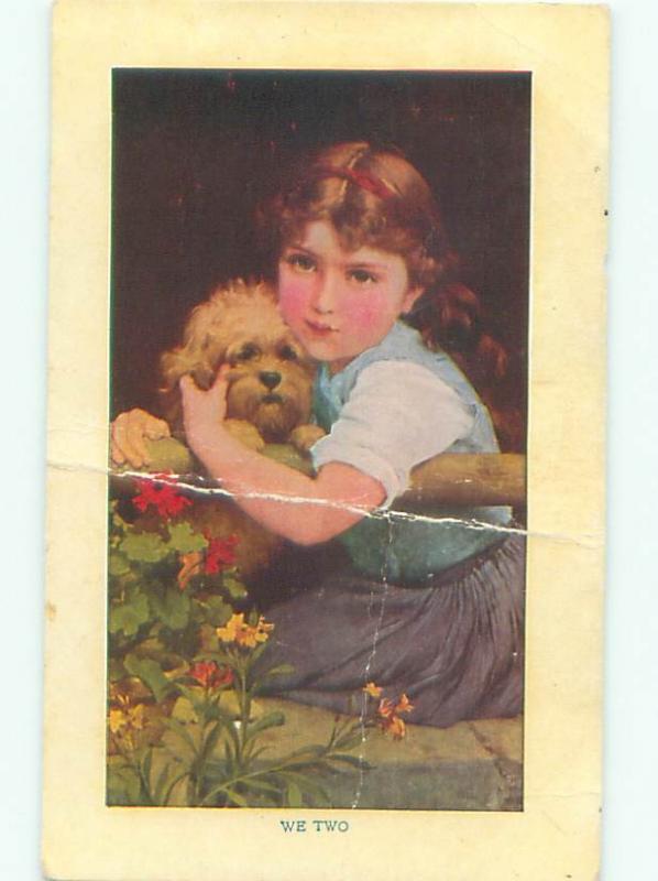 Pre-Linen GIRL HOLDING LITTLE DOG AC5202