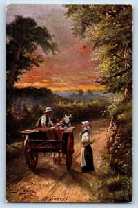 Devonshire England Postcard A Gossip Harry Payne Painting c1910 Oilette Tuck Art