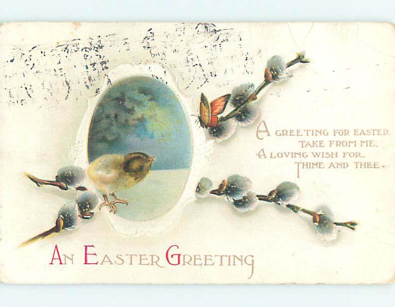 Bent 1916 Easter CHICK AND BUTTERFLY AND PUSSYWILLOWS o6514