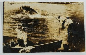 Fishing Scene Business Men Trying to Catch Exaggerated Bass Photo Postcard P6