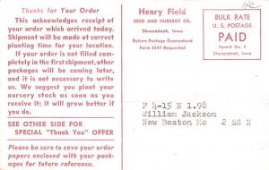 Advertising Post Card Henry Field Seed & Nursery Co Shenandoah, Iowa USA Typi...