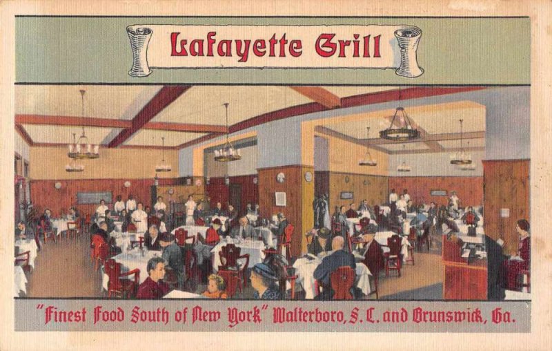 Walterboro South Carolina Lafayette Grill Dining Room Vintage Postcard JE359800