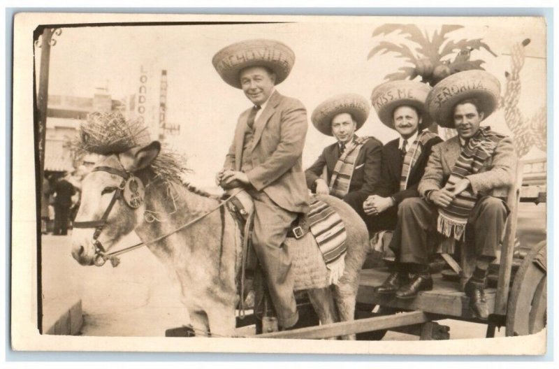 c1920's Tourists Sombrero Donkey Burro Mexico RPPC Photo Unposted Postcard