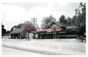 KY, Daniel Boone's Cave, Kentucky, RPPC, Main Building, Crown Gas Station, Cline