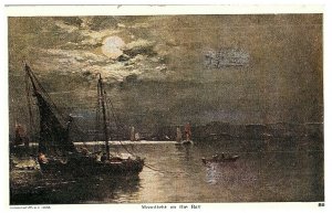 Vintage Moonlight on the Bay Sailboats Postcard c. 1908 Postcard p3-48