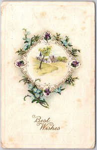 Best Wishes, Greetings Card, Pathway Greenfield House Framed, Vintage Postcard