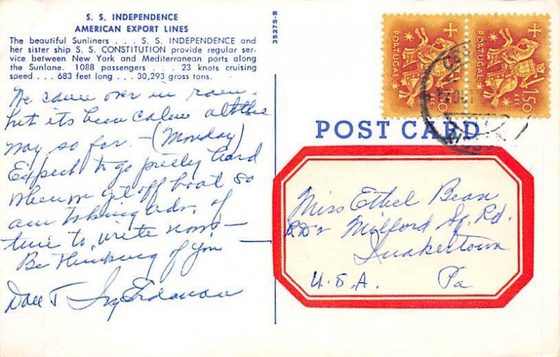 SS Independence American Export Lines Ship Postal Used Unknown 