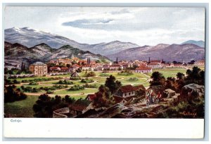 Cetinje Montenegro Postcard General View Park Buildings Mountain c1910