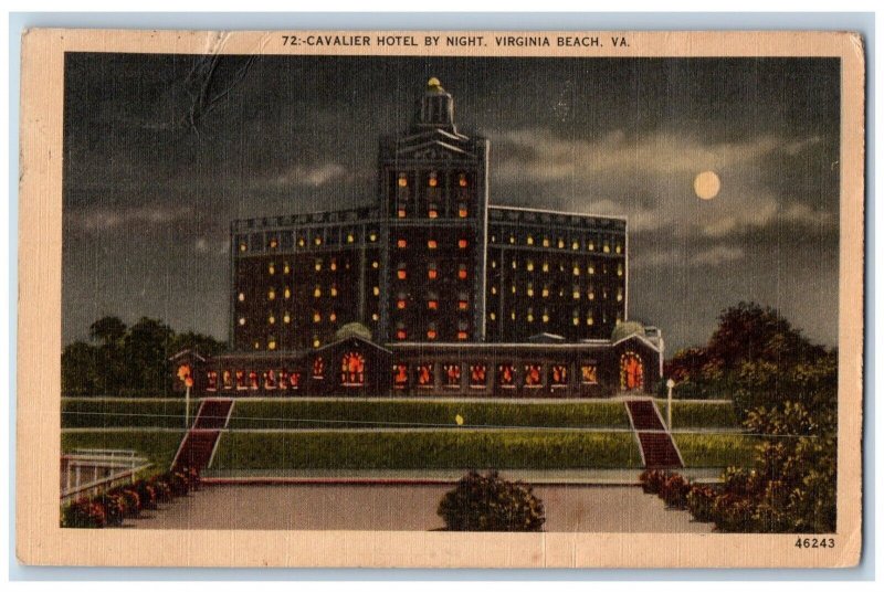 Virginia Beach Virginia VA Postcard Cavalier Hotel Night Exterior 1944 Vintage
