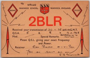 QSL Radio Card 2BLR Warwick England Amateur Radio Station Postcard