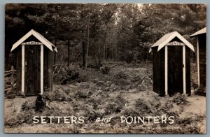 Postcard RPPC c1940 United States Outhouses Ladies Gents Setters and Pointers