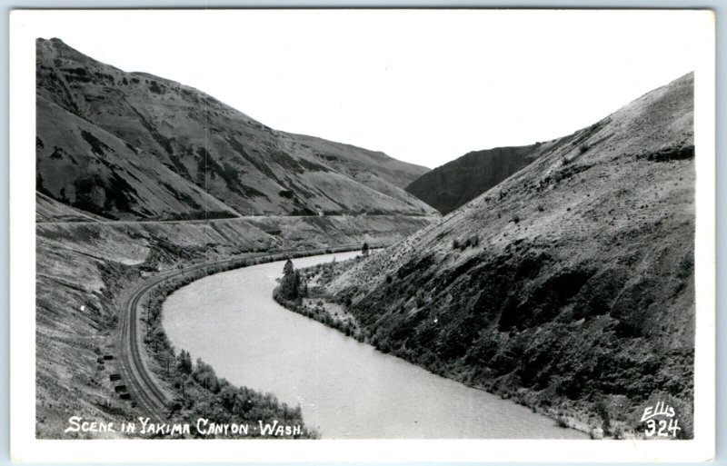 c1940s Yakima Canyon, WA Route 821 RPPC Railway Ellis Real Photo River A130