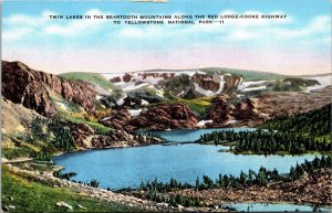 Twin Lakes Beartooth Mountains Red Lodge Cooke Hwy Yellowstone Postcard VTG UNP 