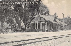 Menlo Park California Southern Pacific R.R. Station, B/W Lithograph PC U6246