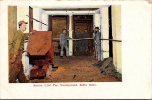 Station 2,000 Feet Underground Mining Elevator Minecart Butte Montana Postcard  