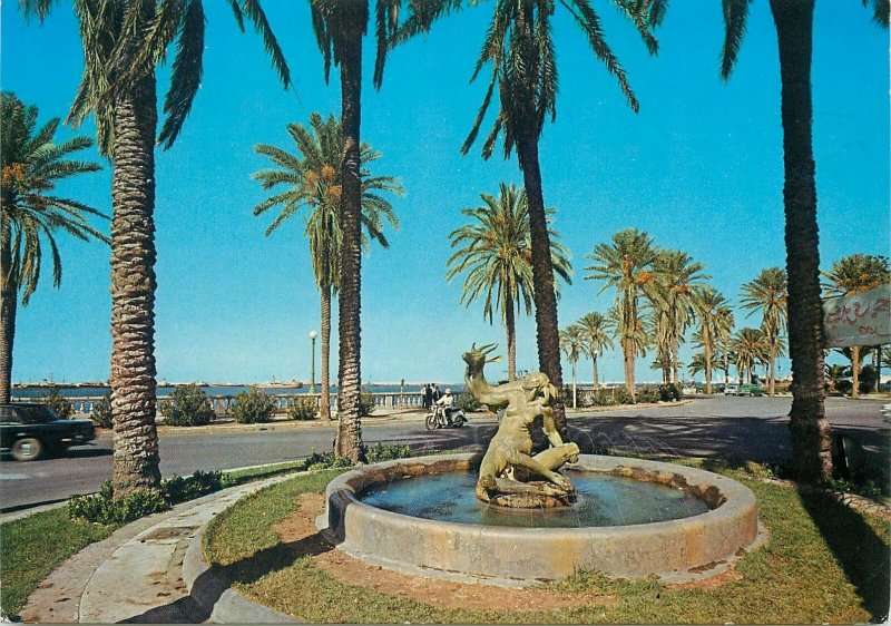 Libya Postcard Tripoli the Gazelle Fountain