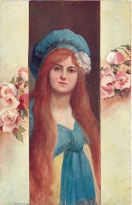 Art Postcard Beautiful Girl Long Red Hair, Wrench Series 10527, Austria Unposted