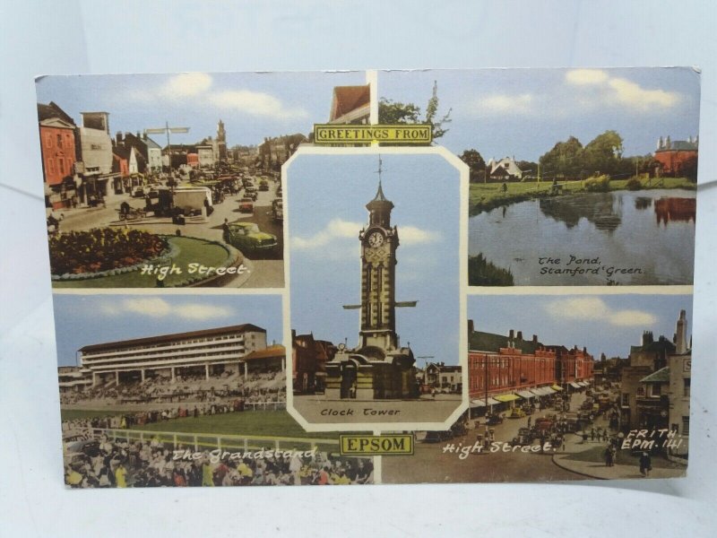 Epsom Surrey Unused HQ Vintage Friths Series Multiview Postcard Grandstand Pond