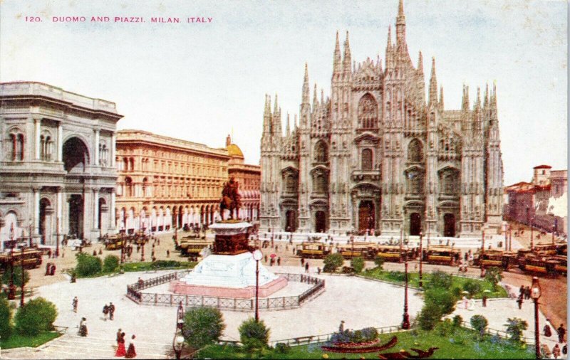 postcard Milan, Italy - Duomo and Piazza - Milan Cathedral and plaza