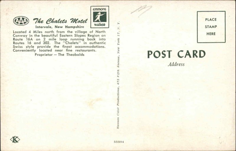 Intervale New Hampshire NH Chalets Motel c1950s-60s Postcard
