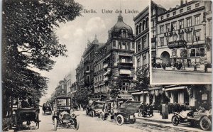1910's Hotel Baden Unter den Linden Berlin Germany Old Cars Postcard