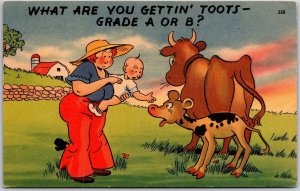 What Are You Gettin' Toots Grade A or B? Mother Cow & Baby Cow Comic Postcard