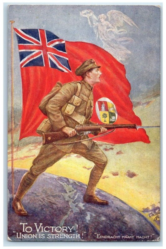 c1910's British Soldier To Victory Union Is Strength Oilette Tuck's Postcard