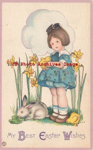 Easter, Stecher No 781 D, Mary Evans Price, Girl Holding Baby Chick, Rabbit