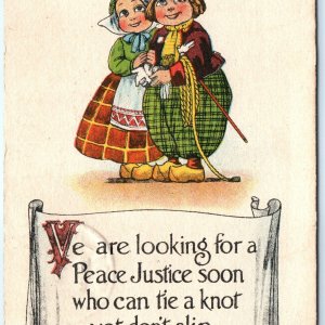 c1910s Romantic Dutch Children Peace Justice Marriage Knot Postcard Clogs A82