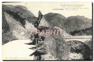 Old Postcard The Pyrenees Ax les Thermes valley bridge Petches