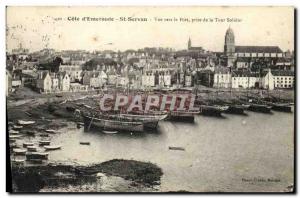 Old Postcard St Servan View to the port taking the Solidor Tower Boat