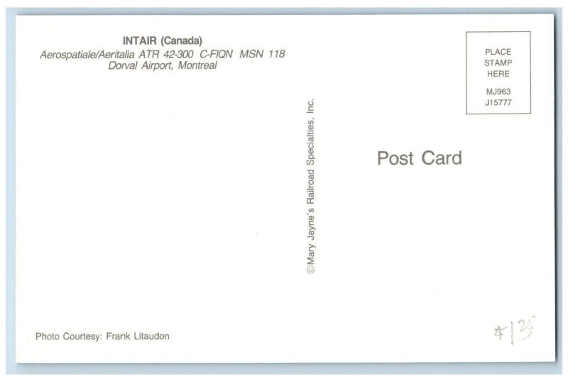 Montreal Canada Postcard Intair Aerospatiale/Aeritalia Dorval Airport c1960's