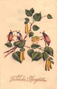 Pentecost Greetings 1935 Humanized Maybug Dance Music Box Leaf postcard C317