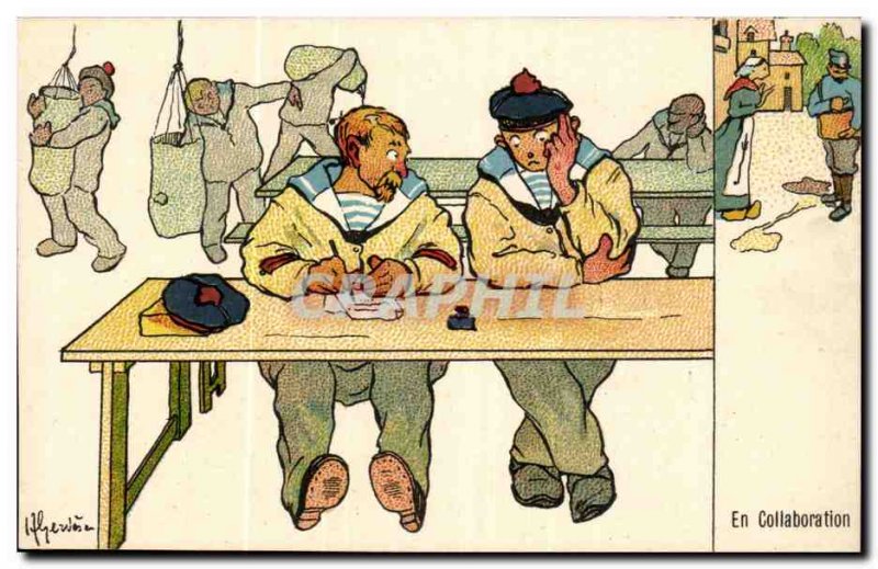 Sailor-Fantasy-Humor-Bateau Collaboration -Carte Postale Ancienne Illustrator...