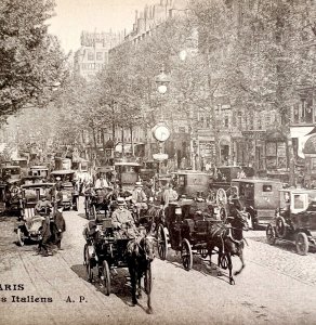 Paris France Boulevard Of The Italians Carriages Horses 1910s Postcard PCBG12A